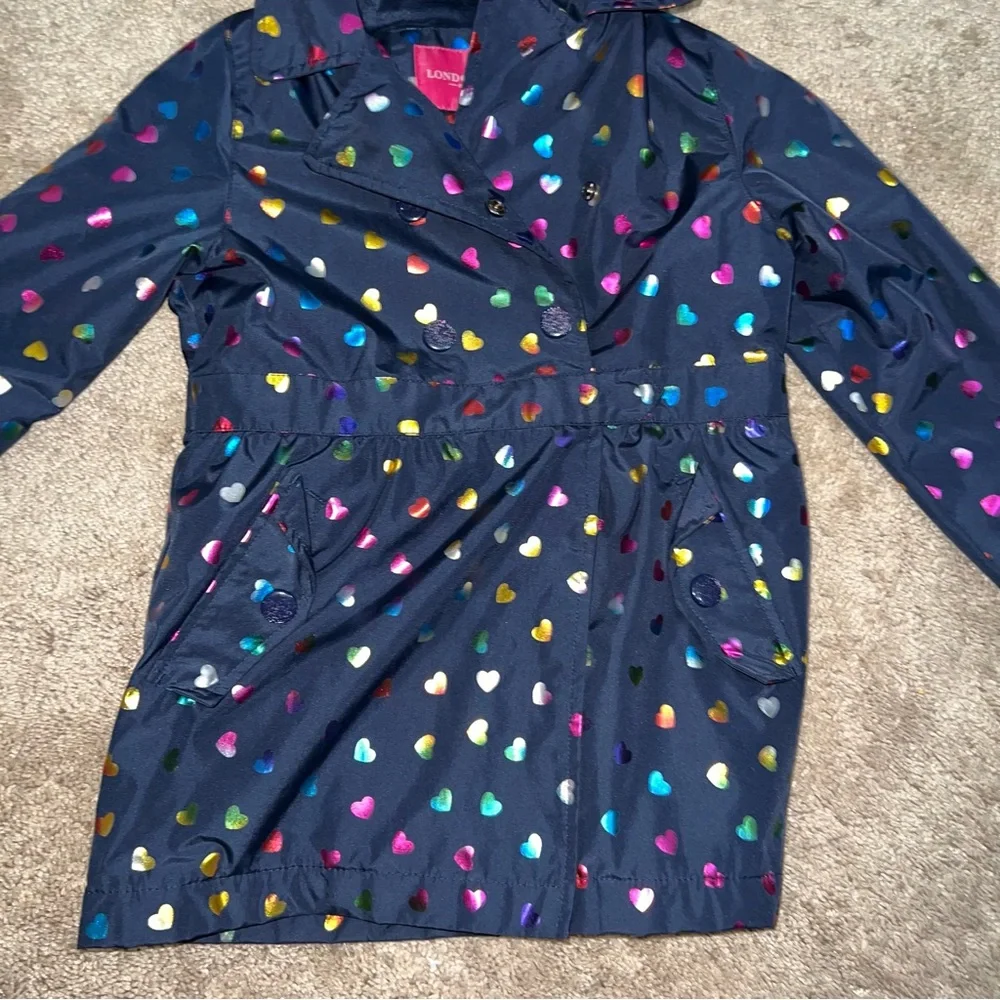 London Fog Girls Navy Jacket with Multicolor Heart Print